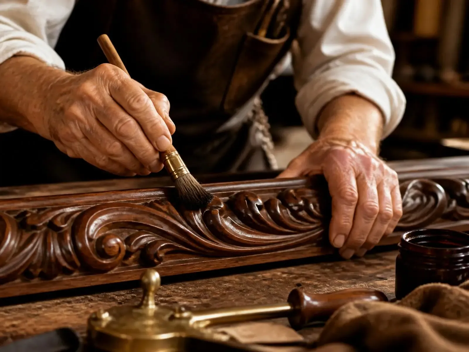Spagnolo & Pelak craftsman hand-finishing custom wood millwork